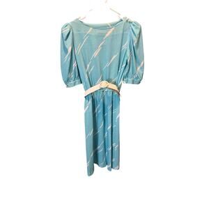 Vintage Women's Joni Blair Belted Dress Blue/White Size 7